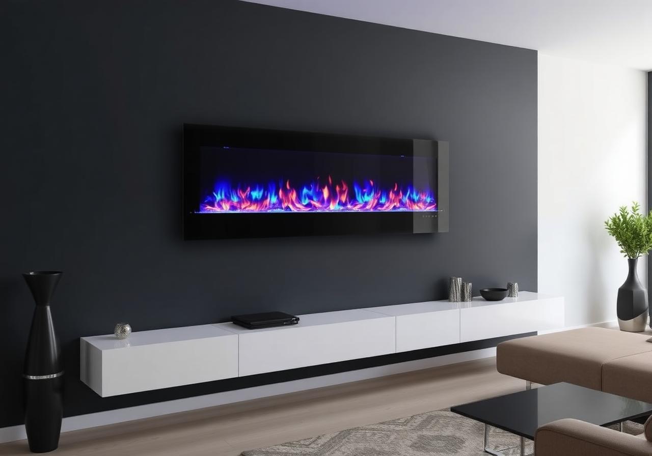 Wall-mounted electric fireplace with LED flames
