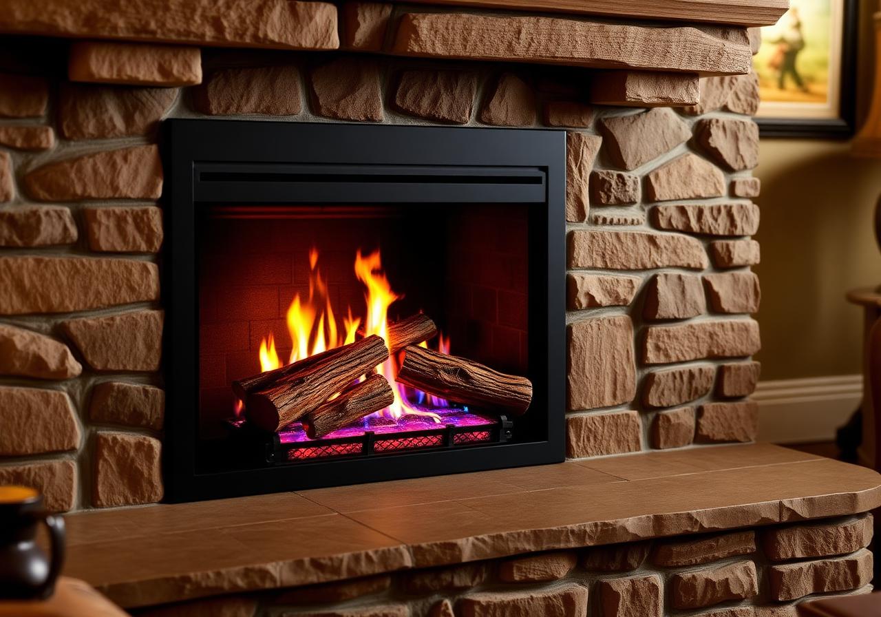 Traditional gas fireplace insert with realistic logs