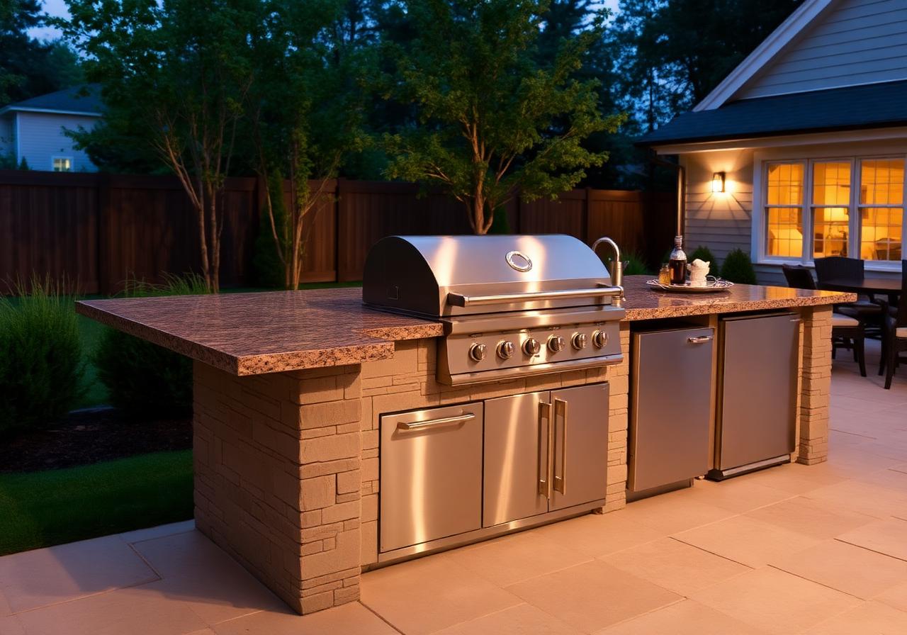 Built-in stainless steel grill in custom outdoor kitchen