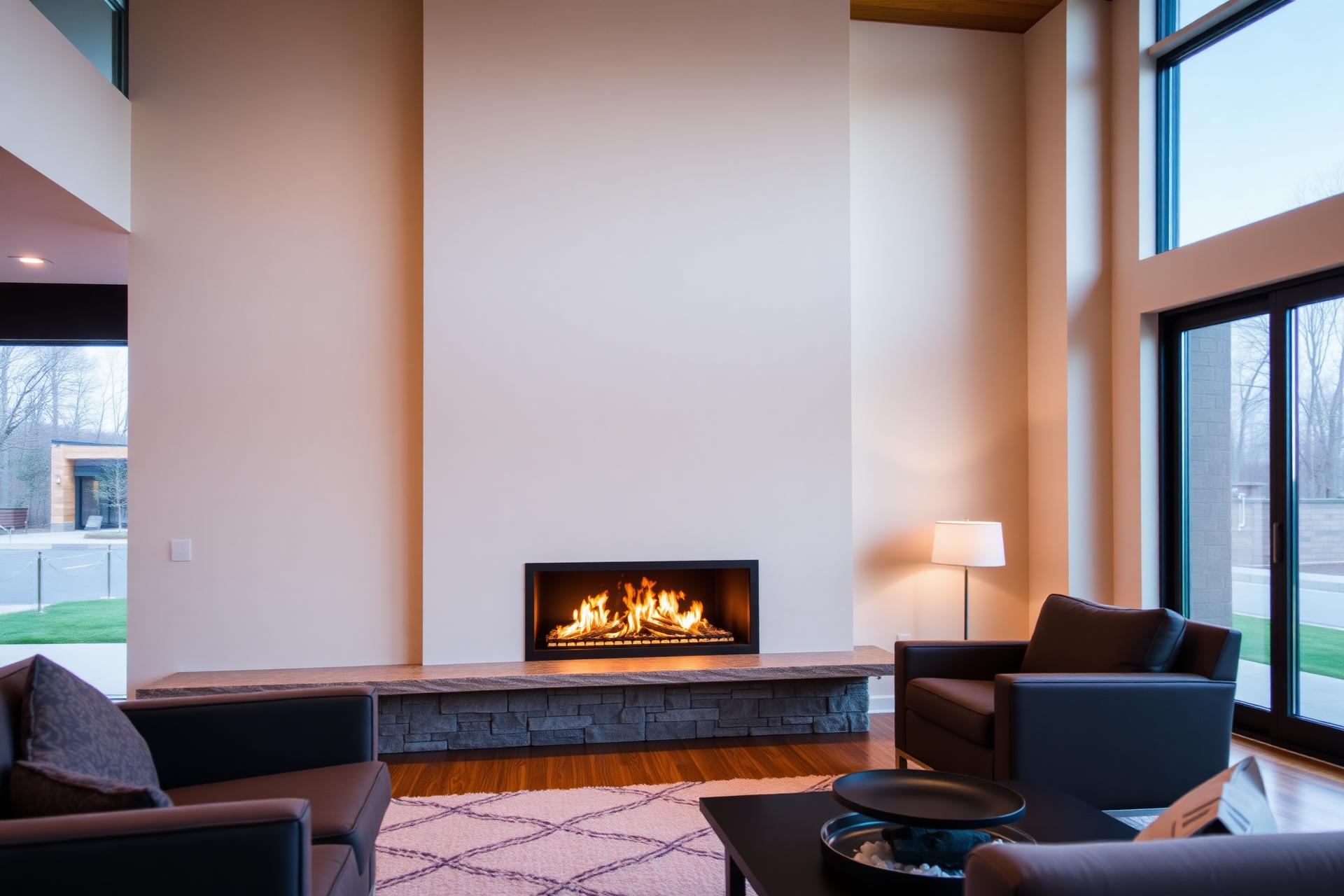 Modern stone fireplace in a Sioux Falls home