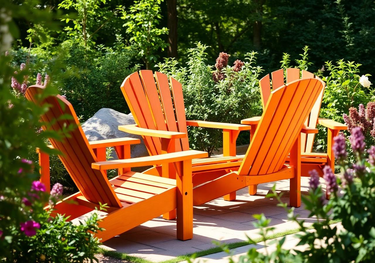 Poly lumber Adirondack chairs in a garden