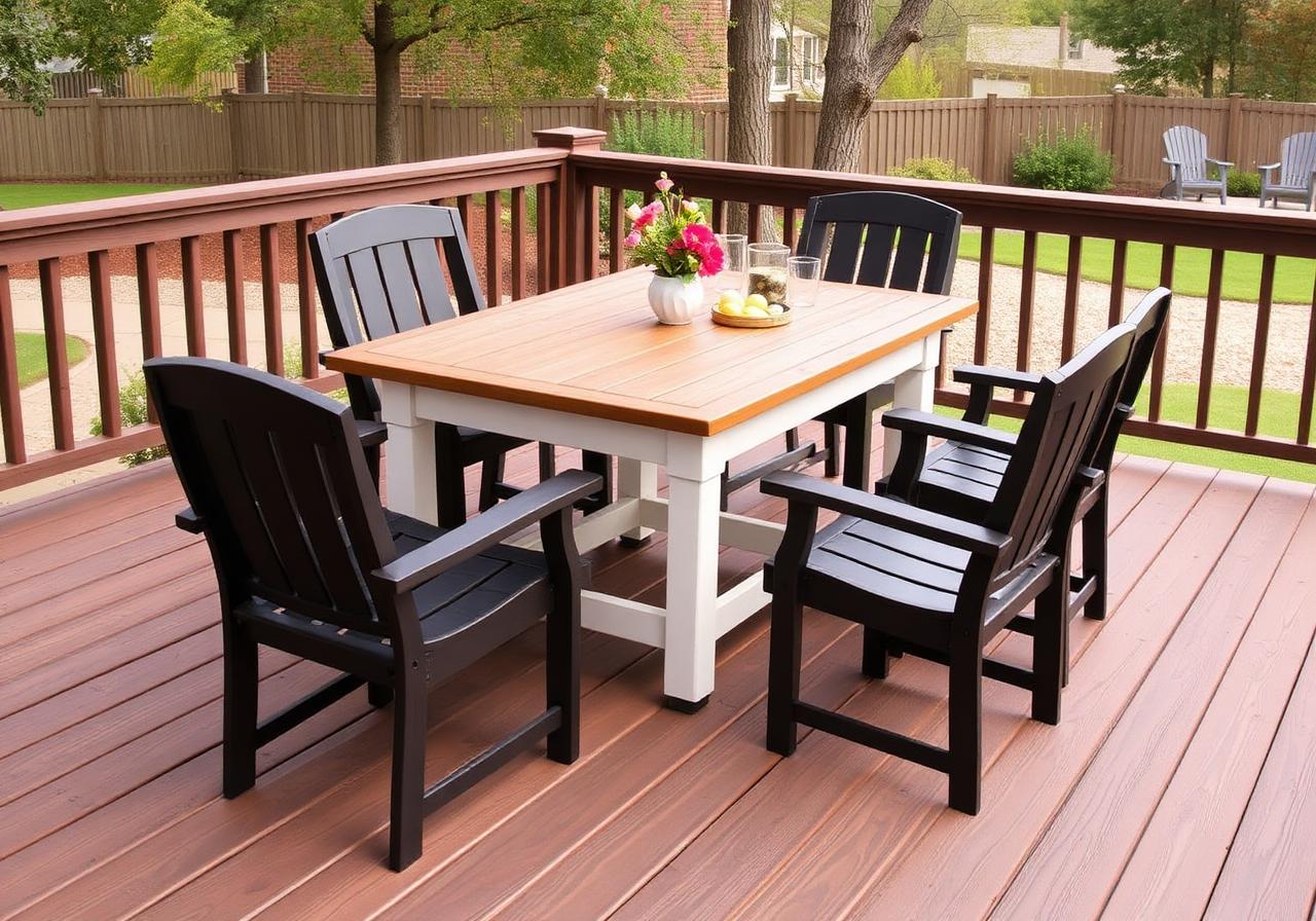 Amish poly dining set on a wood deck